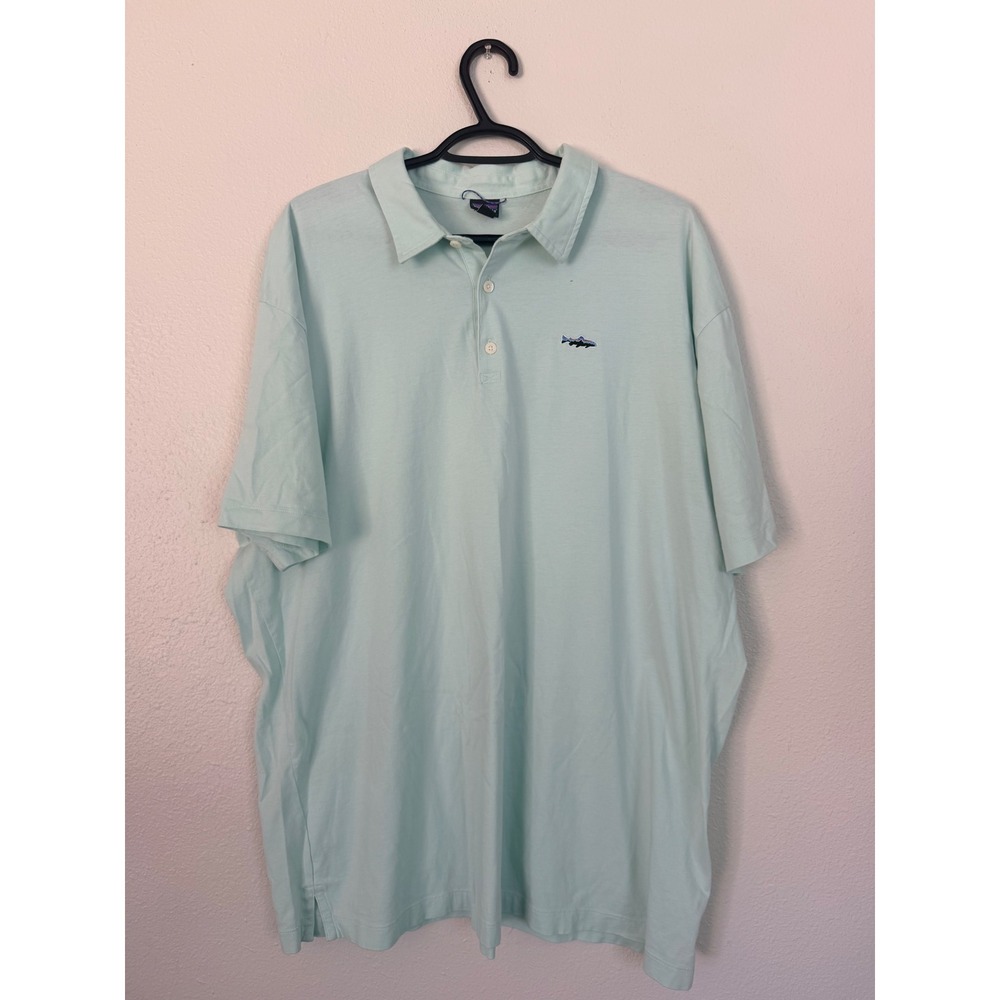 Patagonia Mens XXL Mint Green Organic Cotton Fitz Roy Trout Logo Polo Shirt